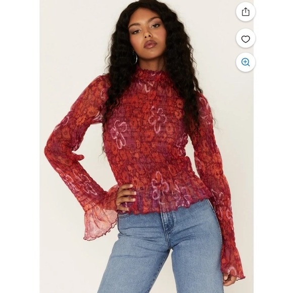 Free People Women's‎ Hello There Floral Top Wine US - Picture 1 of 9
